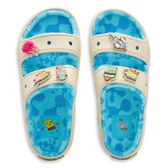 NWT RARE SpongeBob SquarePants Cozzzy Terry Sandal Cream & Blue Size Women’s 6 - Picture 2 of 8